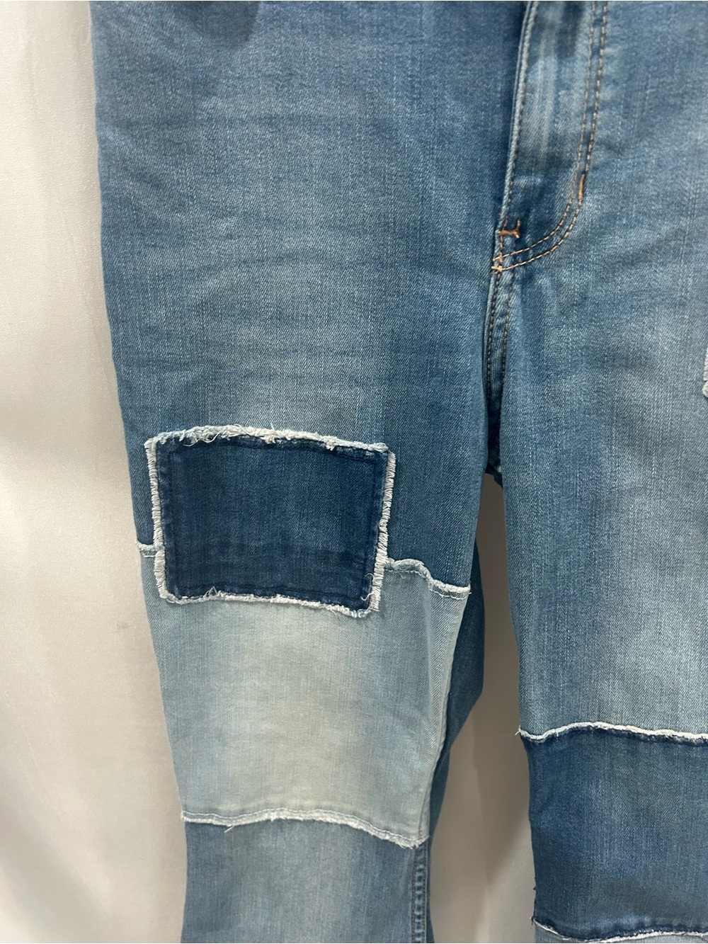 Hollister Patchwork Flare Jeans in Mixed Blue Denim - Picture 3 of 5